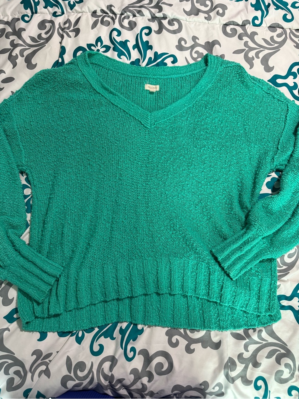 Pilcro Anthropologie V-Neck oversized Sweater - Teal